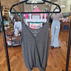 AEO Soft & Sexy Black and White Striped Tank Top Size Small